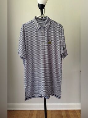 RLX Ralph Lauren Polo Shirt L Blue White Striped US Open Merion 2013